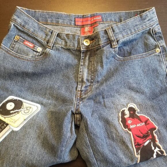 VINTAGE LE MORE WOMENS HIP HOP JEANS WITH PATCHES EVERYWHERE SIZE 7. B12 - Picture 9 of 10